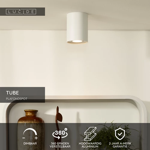 Lucide TUBE - Plafondspot - Ø 9,6 cm - 1xGU10 - Wit - USP